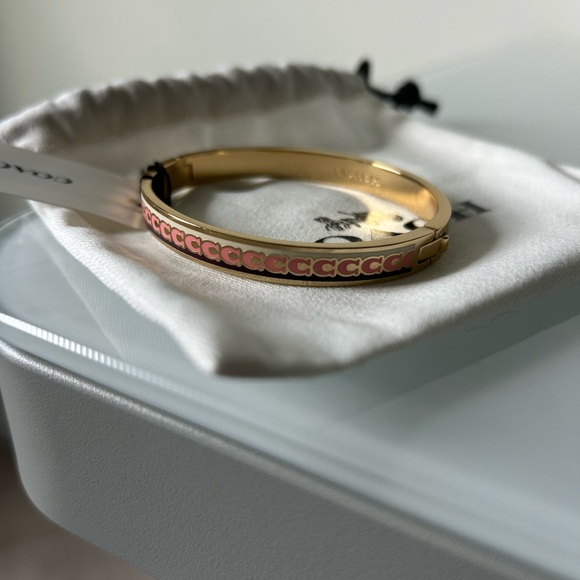 Coach Gold stripe Pink "C" Hinge Bangle Bracelet - Picture 6 of 6